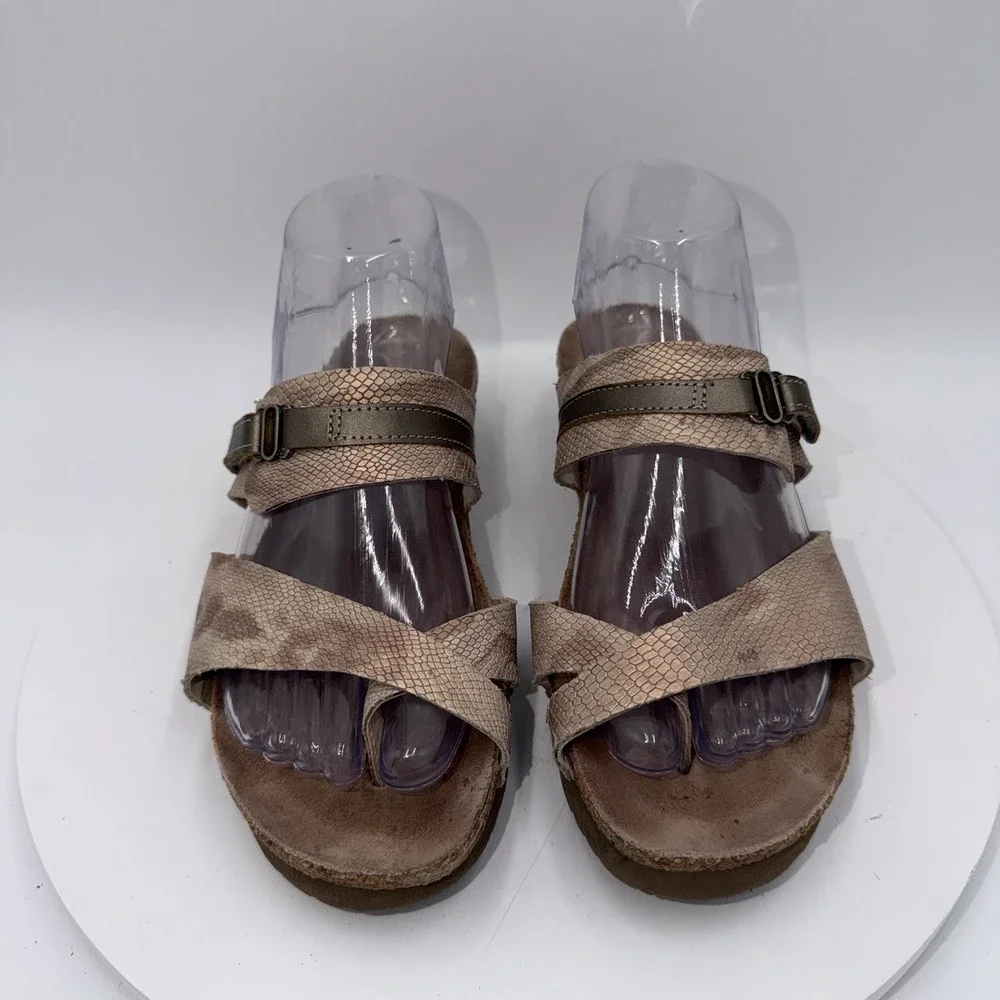 NAOT Women Jessica Wedge Toe Loop Sandals Size 39 EU /‎ 8 US Brown Leather